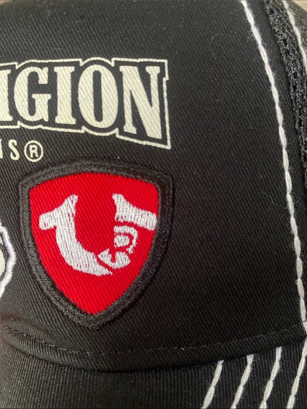 True Religion Black Embroidered Patch Logo Adjustable Hat NWT
